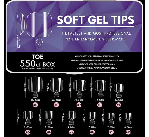 CAJA DE UÑAS SOFT GEL TIPS 550 TOE (uñas para pies)