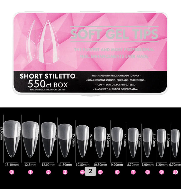 CAJA DE UÑAS SOFT GEL TIPS 550 SHORT STILETTO