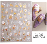 CJ029 STICKERS FLORES ORO Y BLANCAS (PRIMAVERA) GOLD