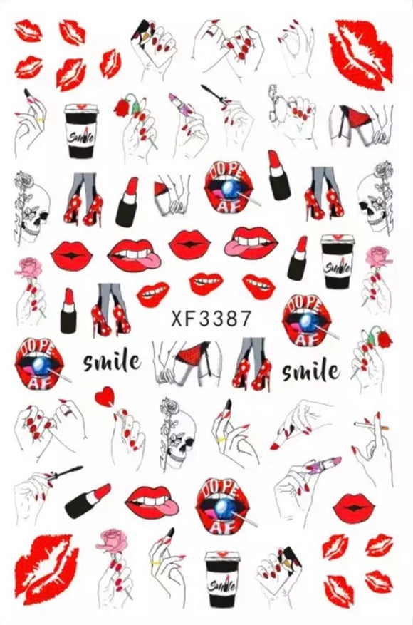 XF3387 STICKER RED LIPS & NAILS