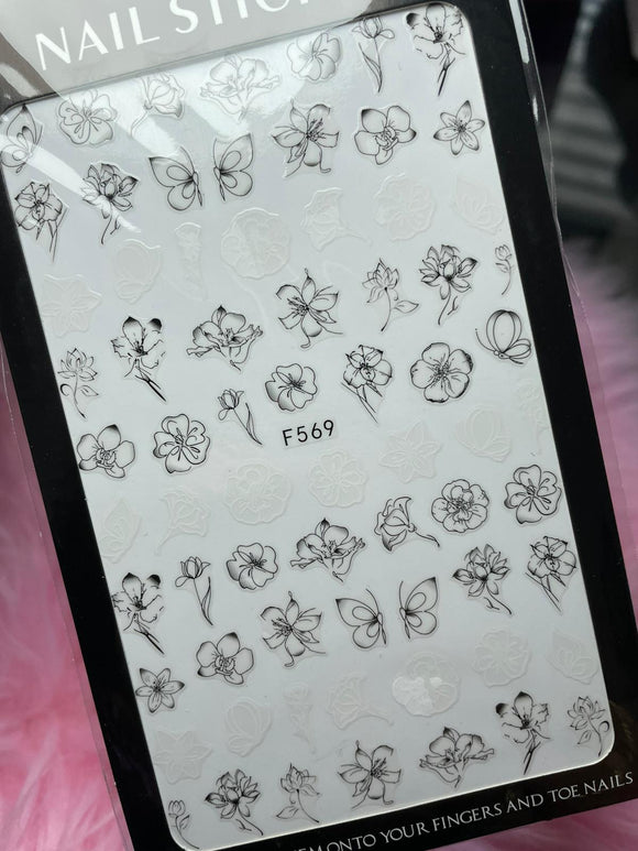 F569 STICKER FLOWER BLACK & WHITE